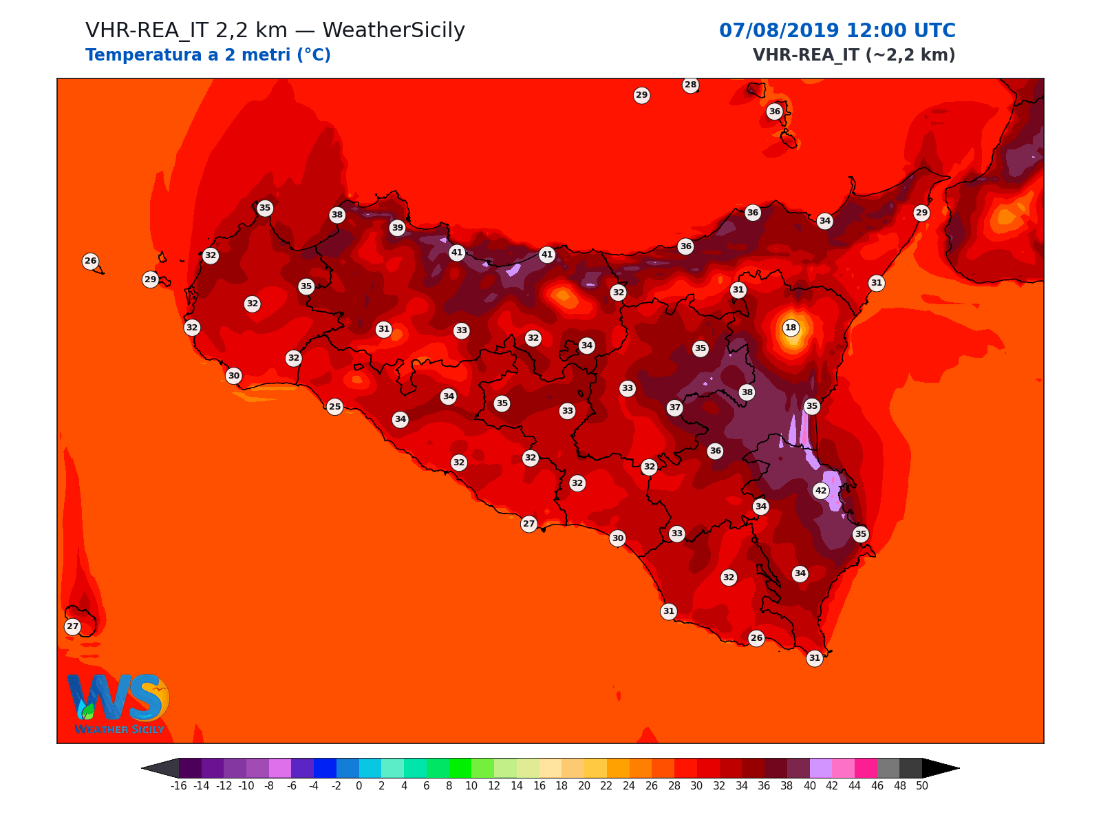 Temperatura a 2 metri · 2019080712