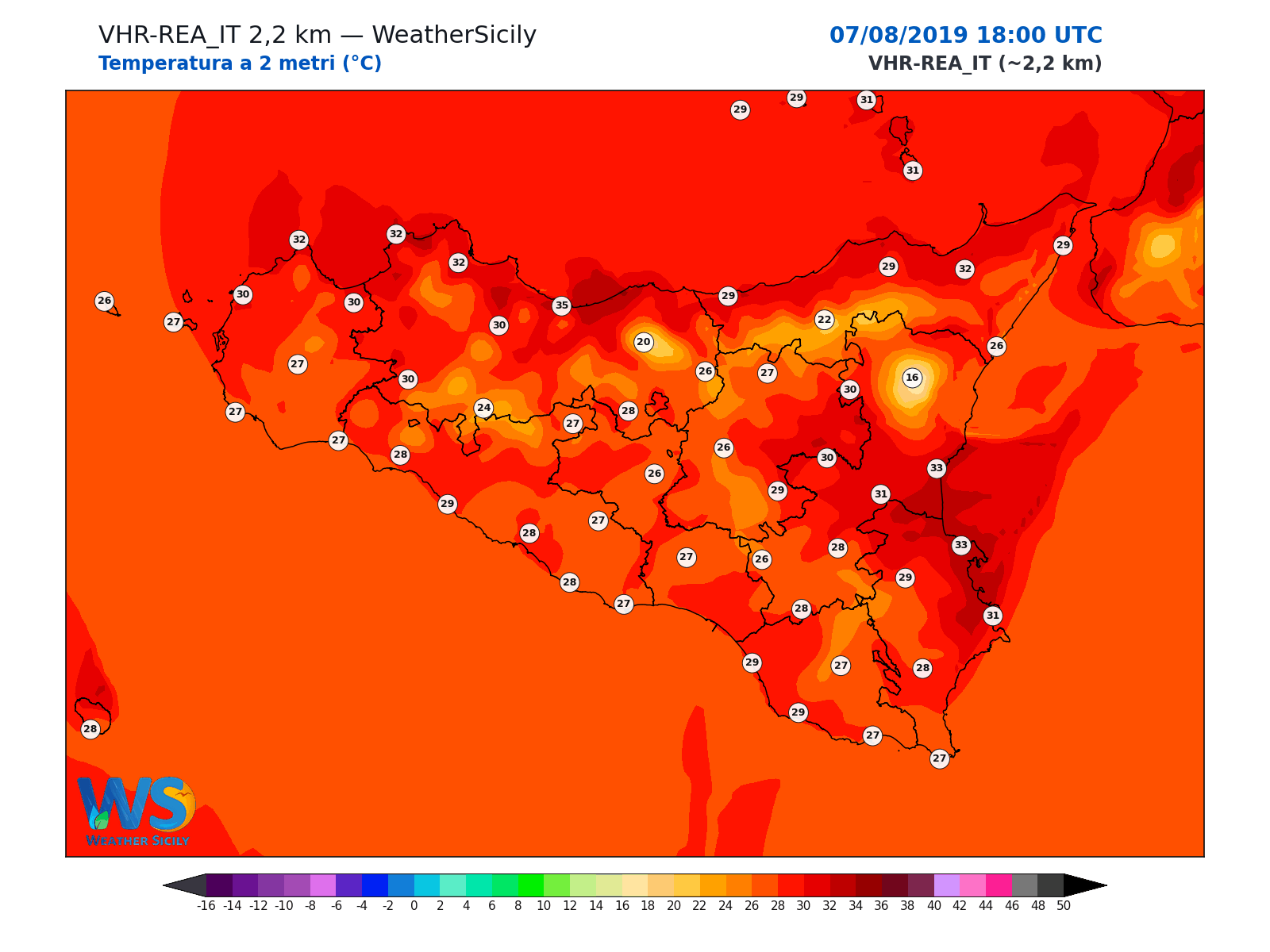 Temperatura a 2 metri · 2019080718