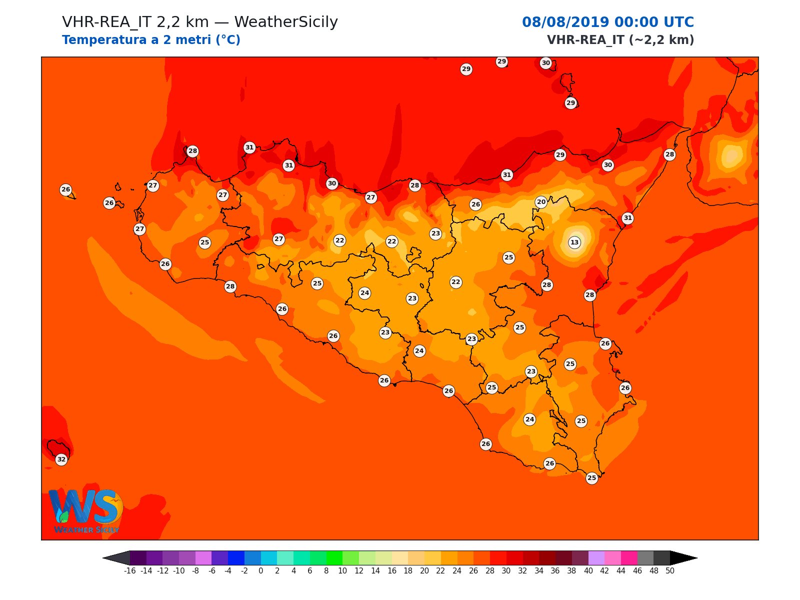 Temperatura a 2 metri · 2019080800