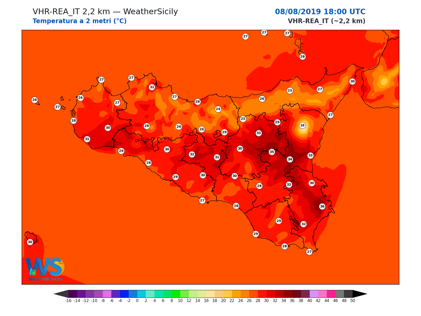 Temperatura a 2 metri · 2019080818