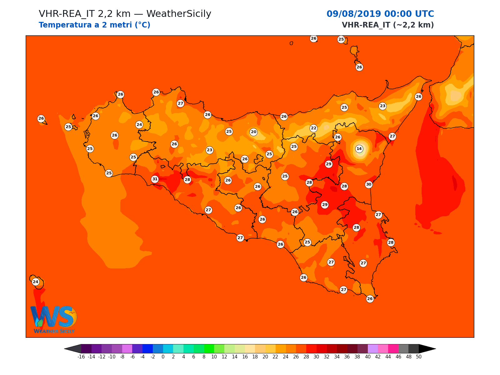Temperatura a 2 metri · 2019080900