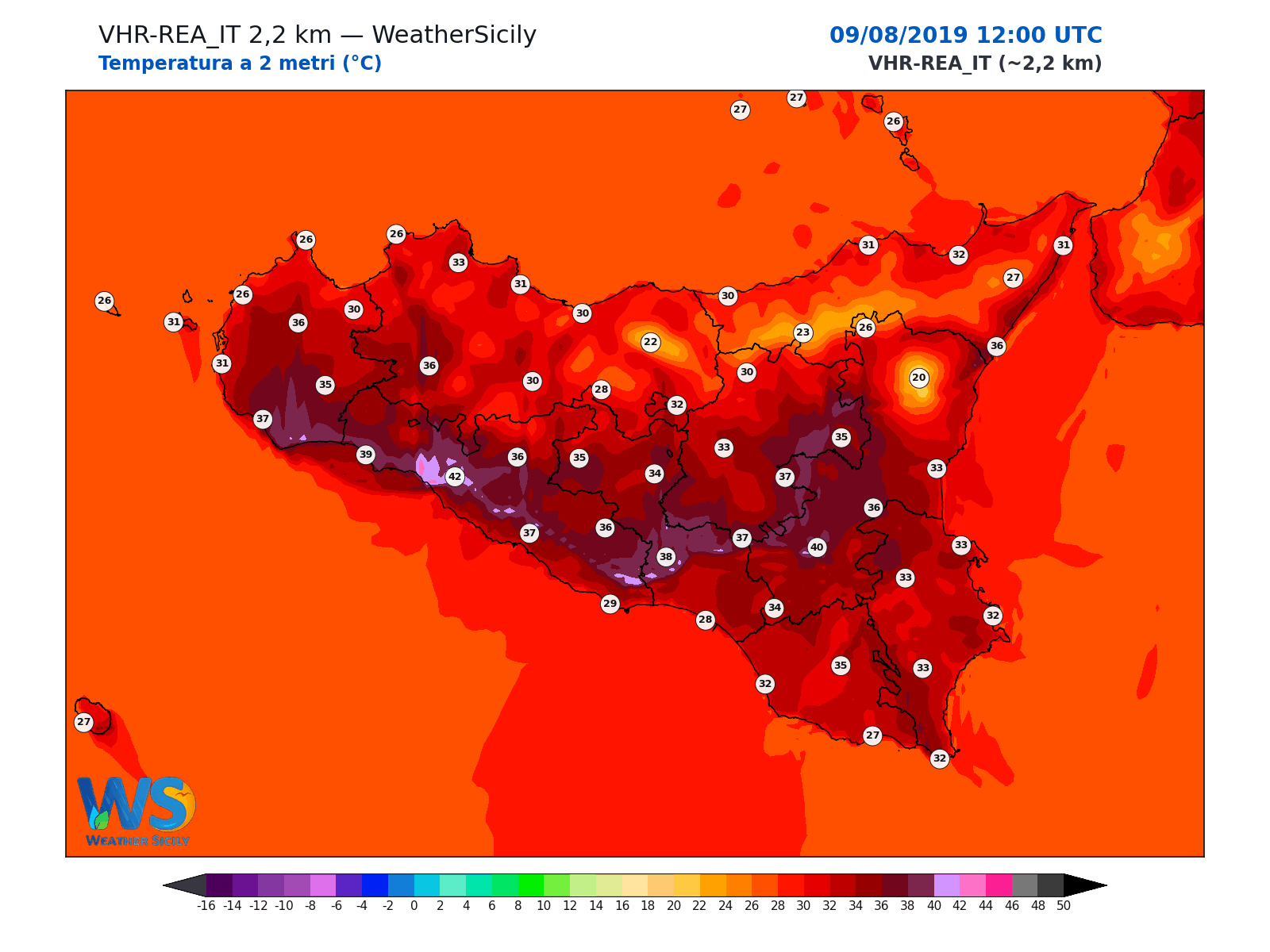 Temperatura a 2 metri · 2019080912
