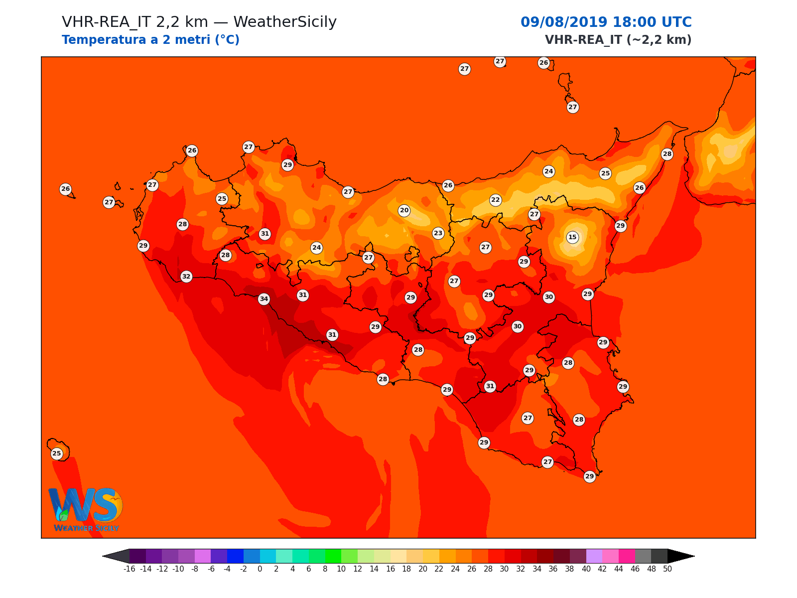 Temperatura a 2 metri · 2019080918