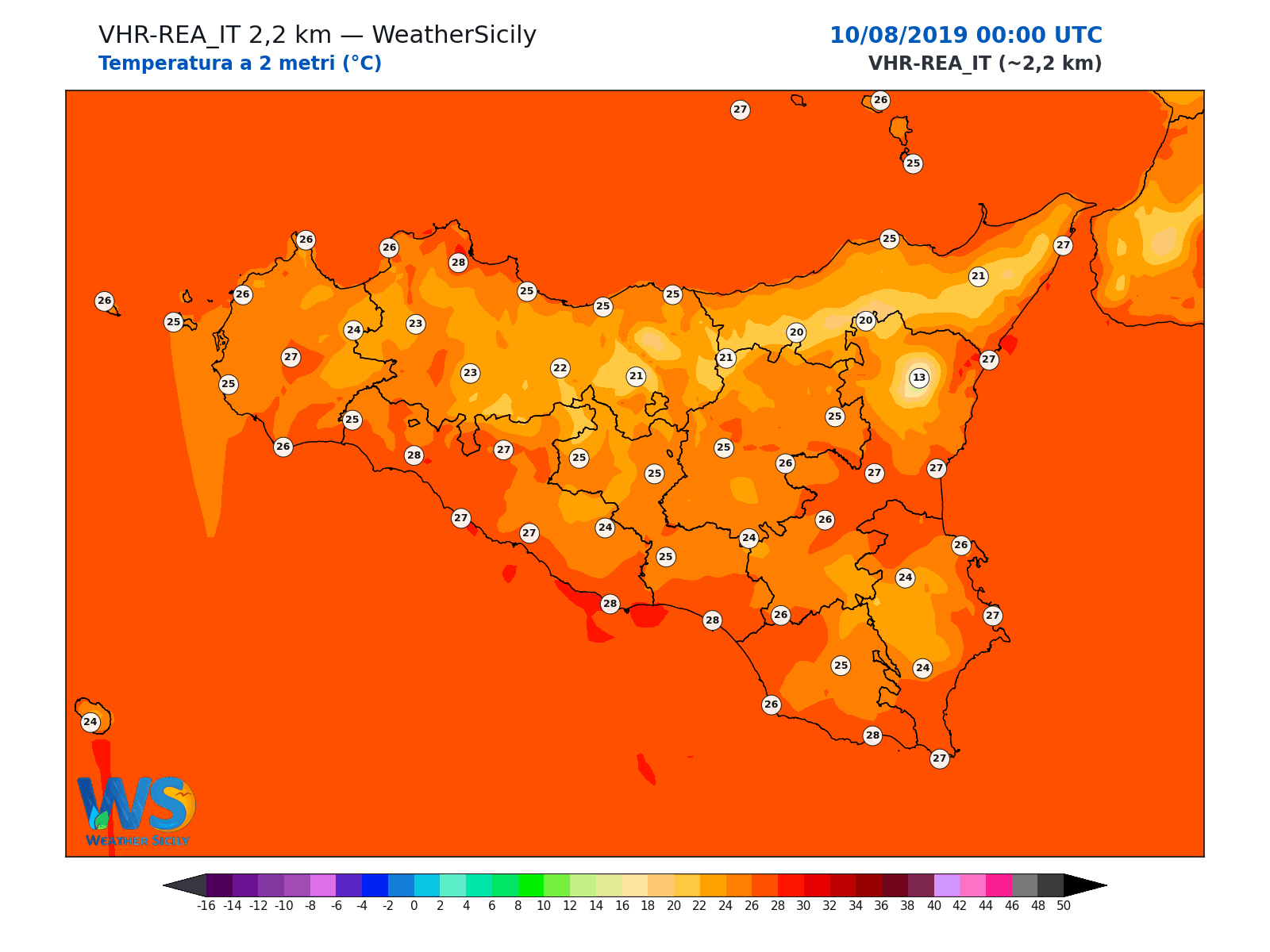 Temperatura a 2 metri · 2019081000