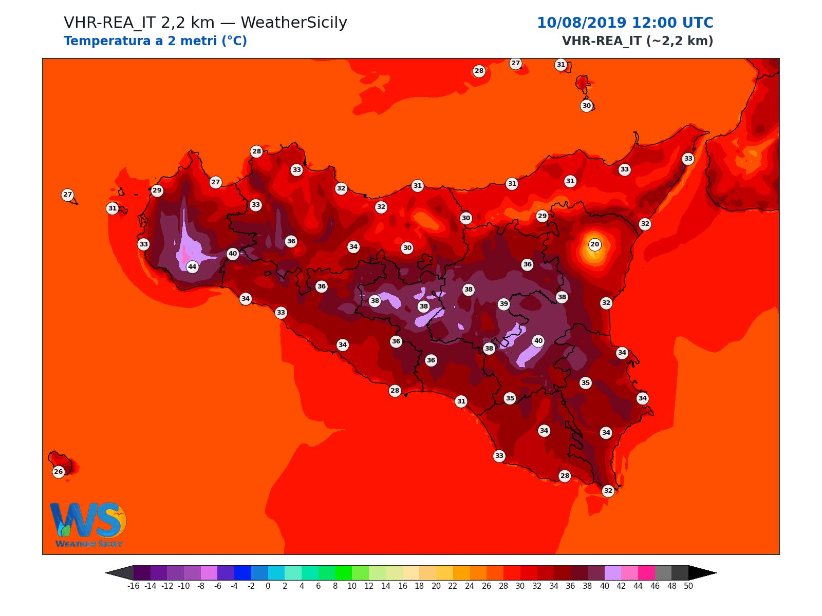 Temperatura a 2 metri · 2019081012
