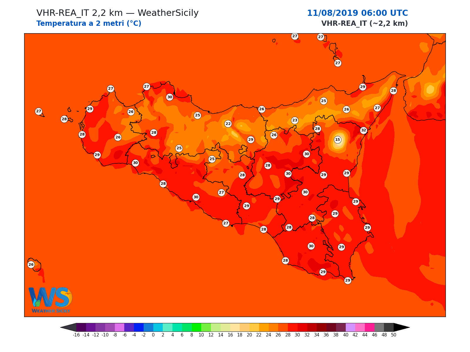 Temperatura a 2 metri · 2019081106