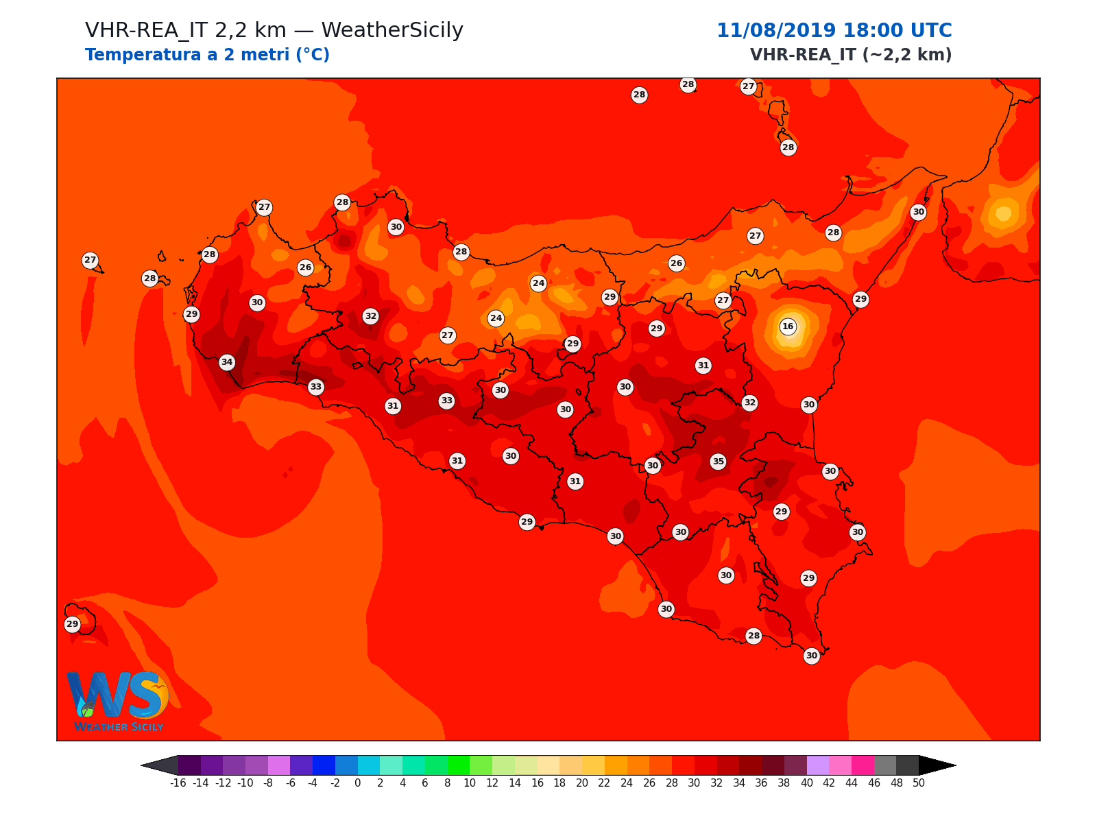 Temperatura a 2 metri · 2019081118