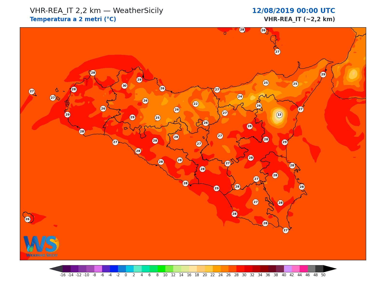Temperatura a 2 metri · 2019081200