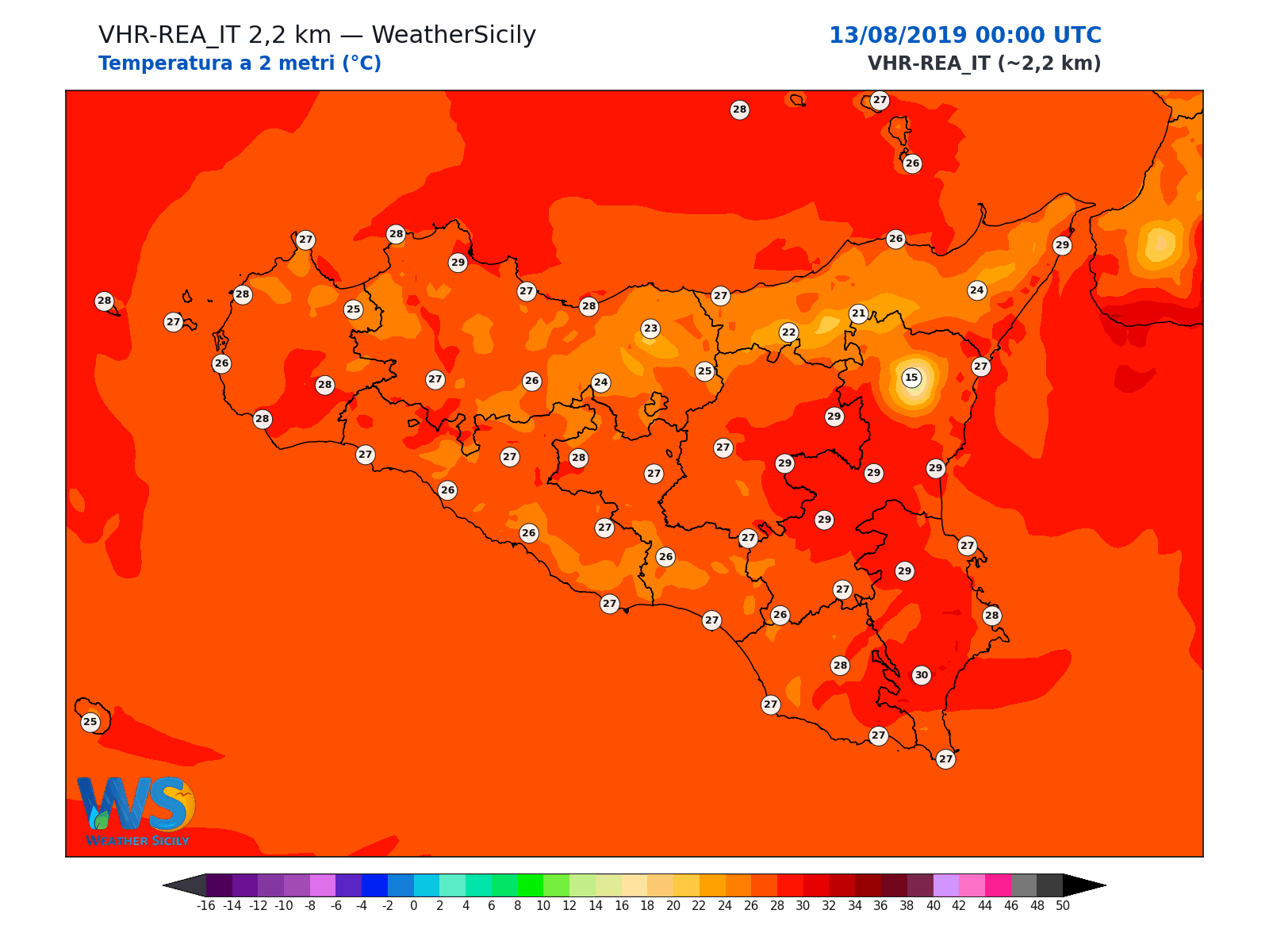 Temperatura a 2 metri · 2019081300