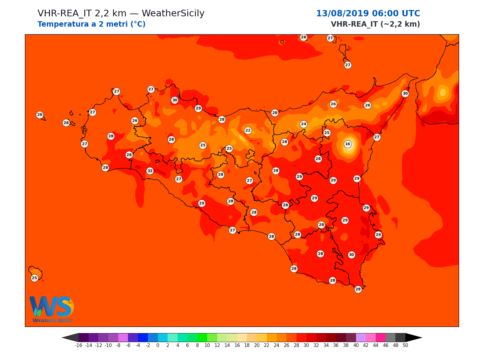 Temperatura a 2 metri · 2019081306