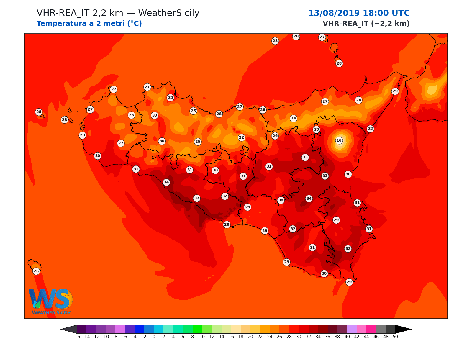 Temperatura a 2 metri · 2019081318
