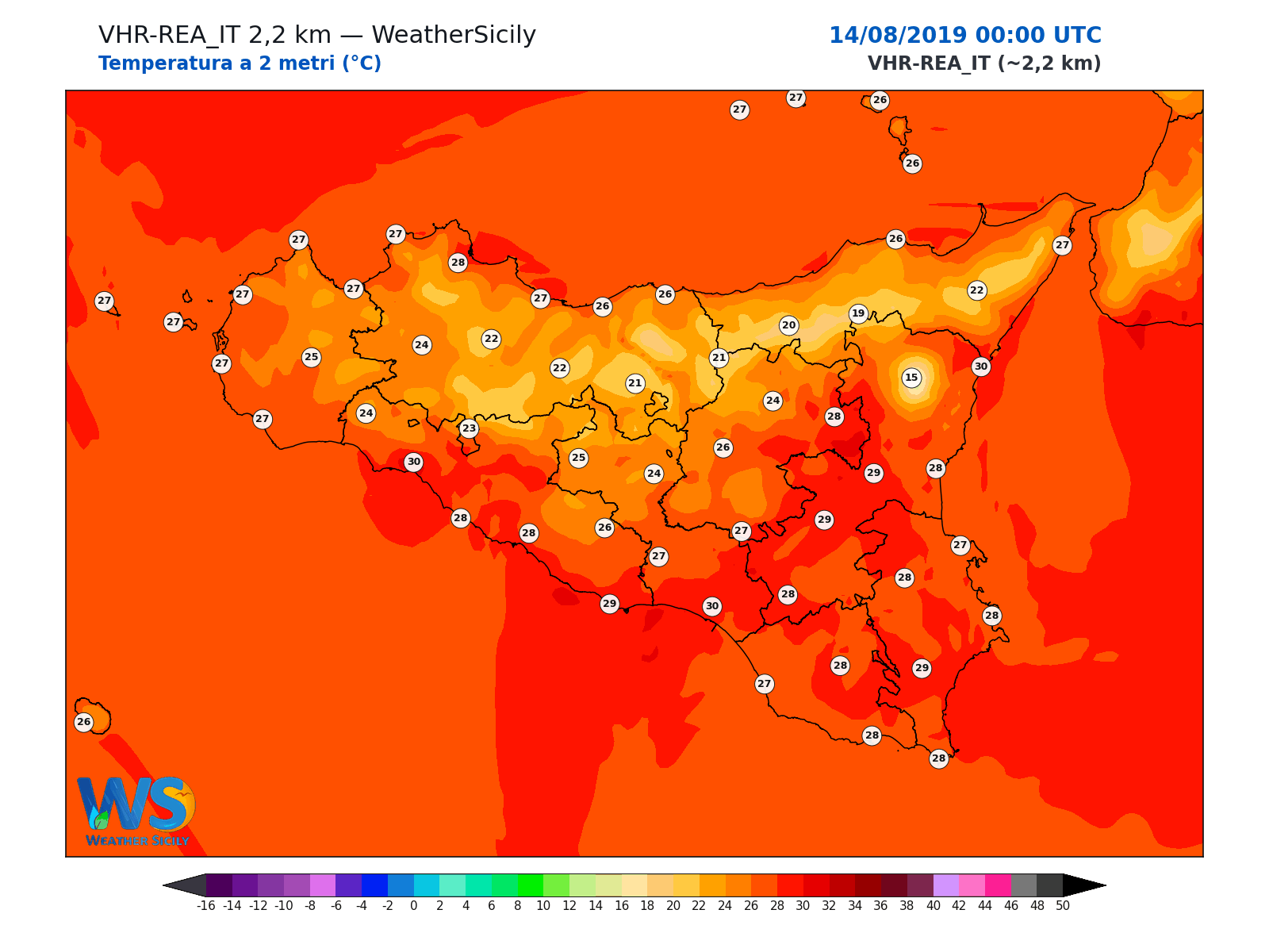 Temperatura a 2 metri · 2019081400