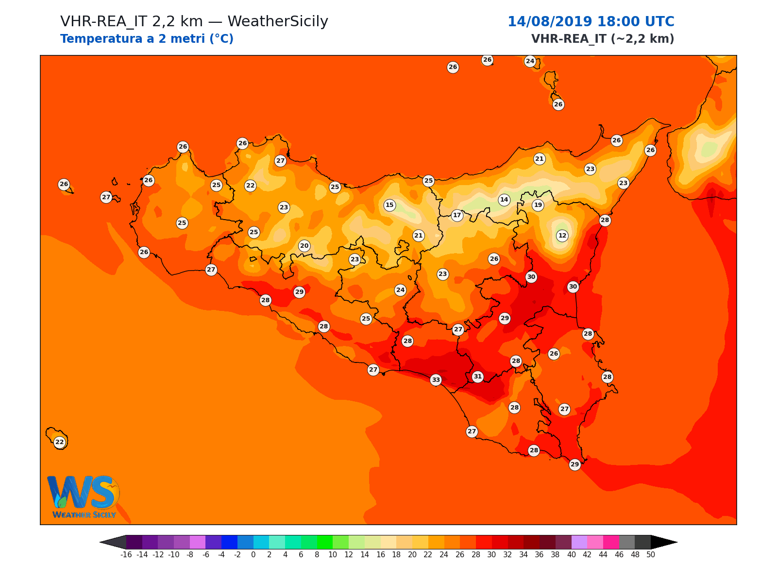 Temperatura a 2 metri · 2019081418