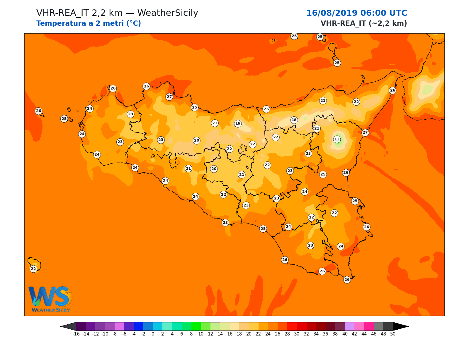 Temperatura a 2 metri · 2019081606