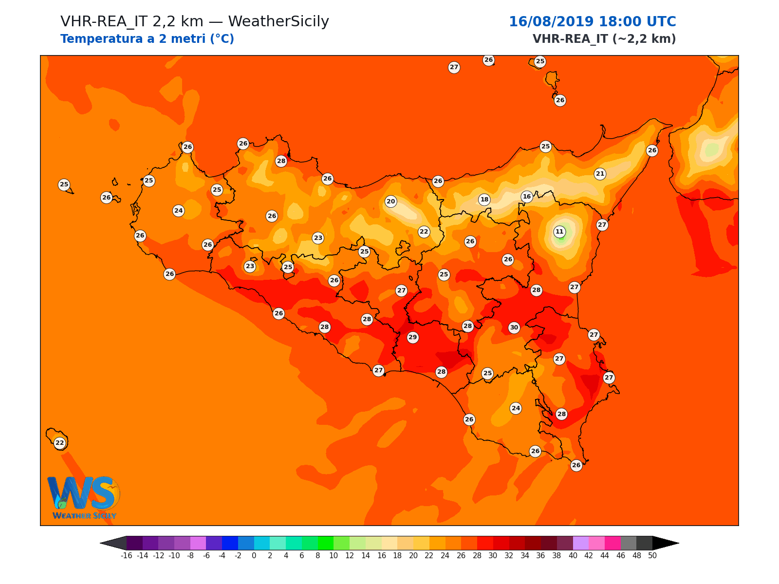 Temperatura a 2 metri · 2019081618