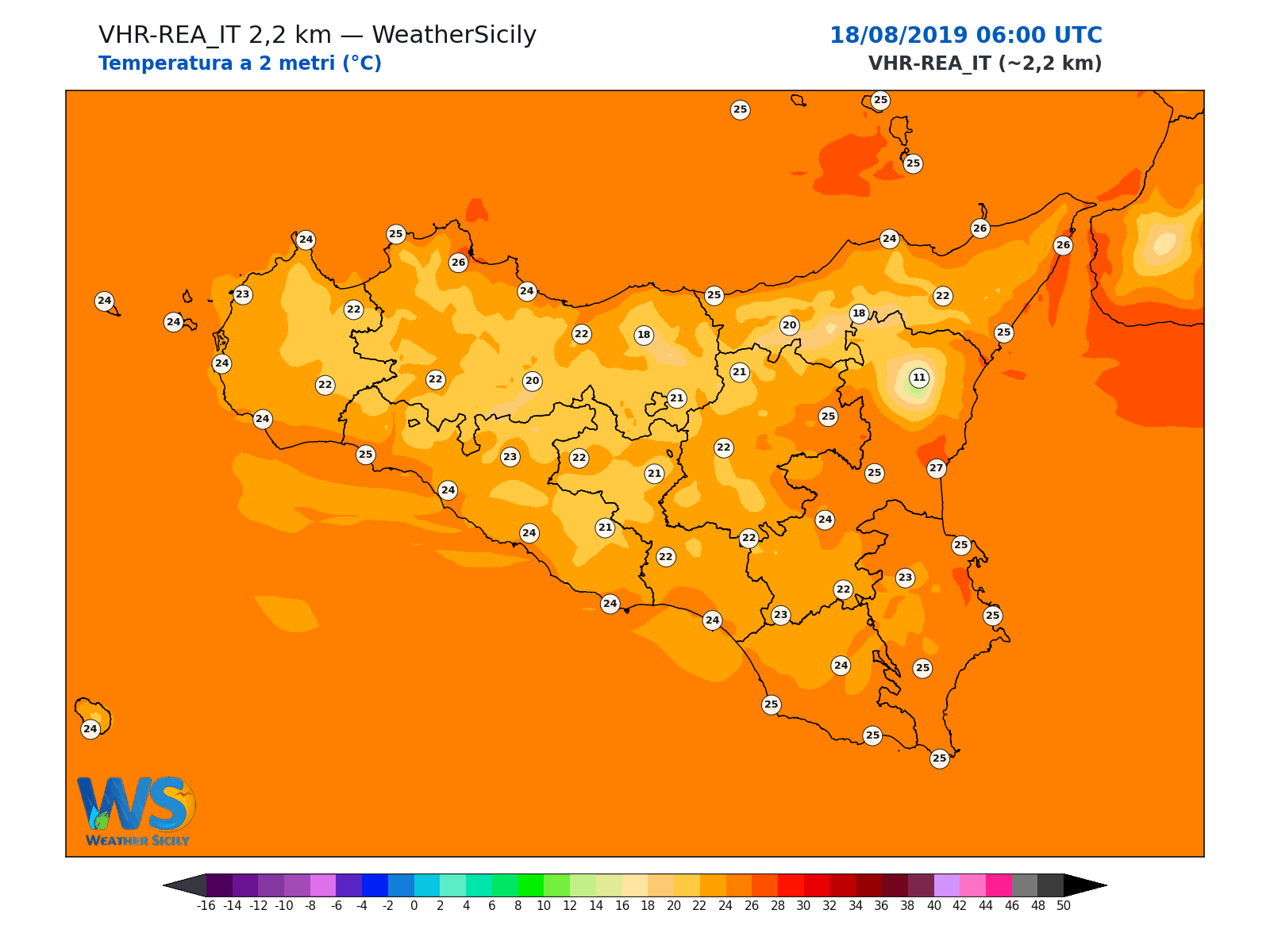 Temperatura a 2 metri · 2019081806
