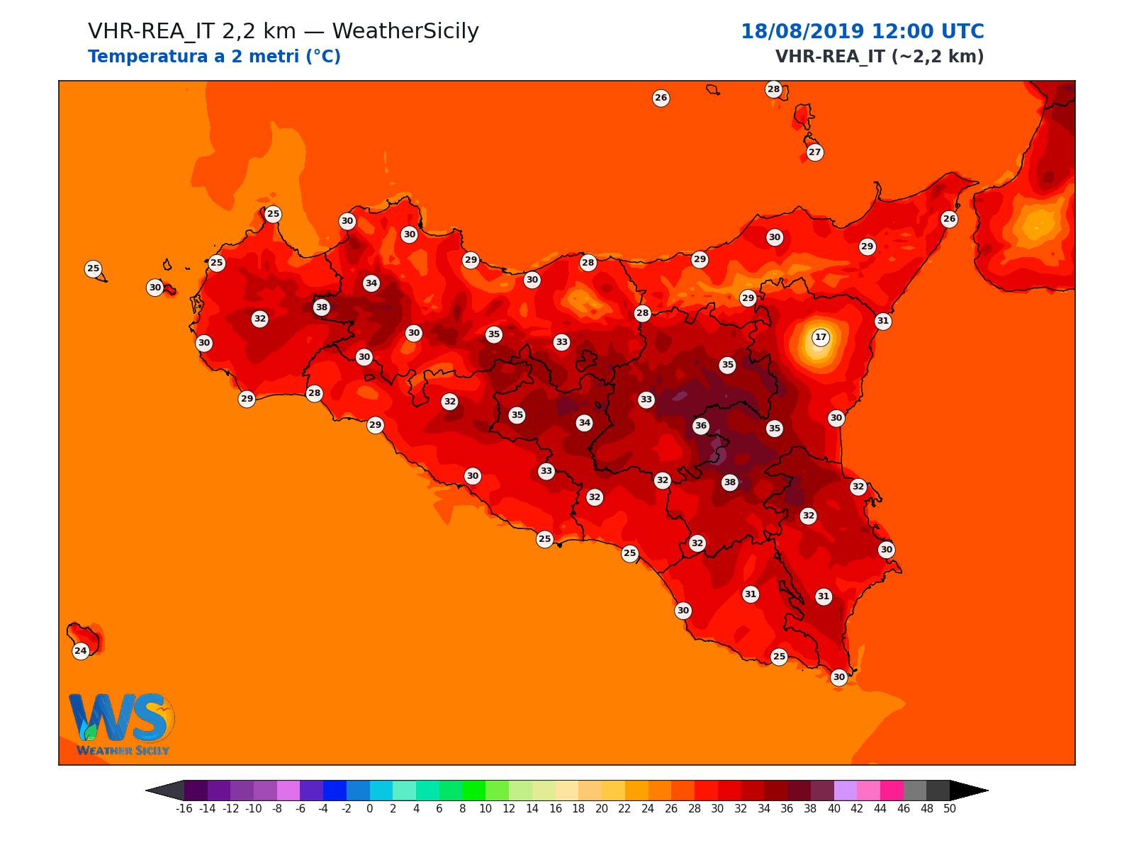 Temperatura a 2 metri · 2019081812