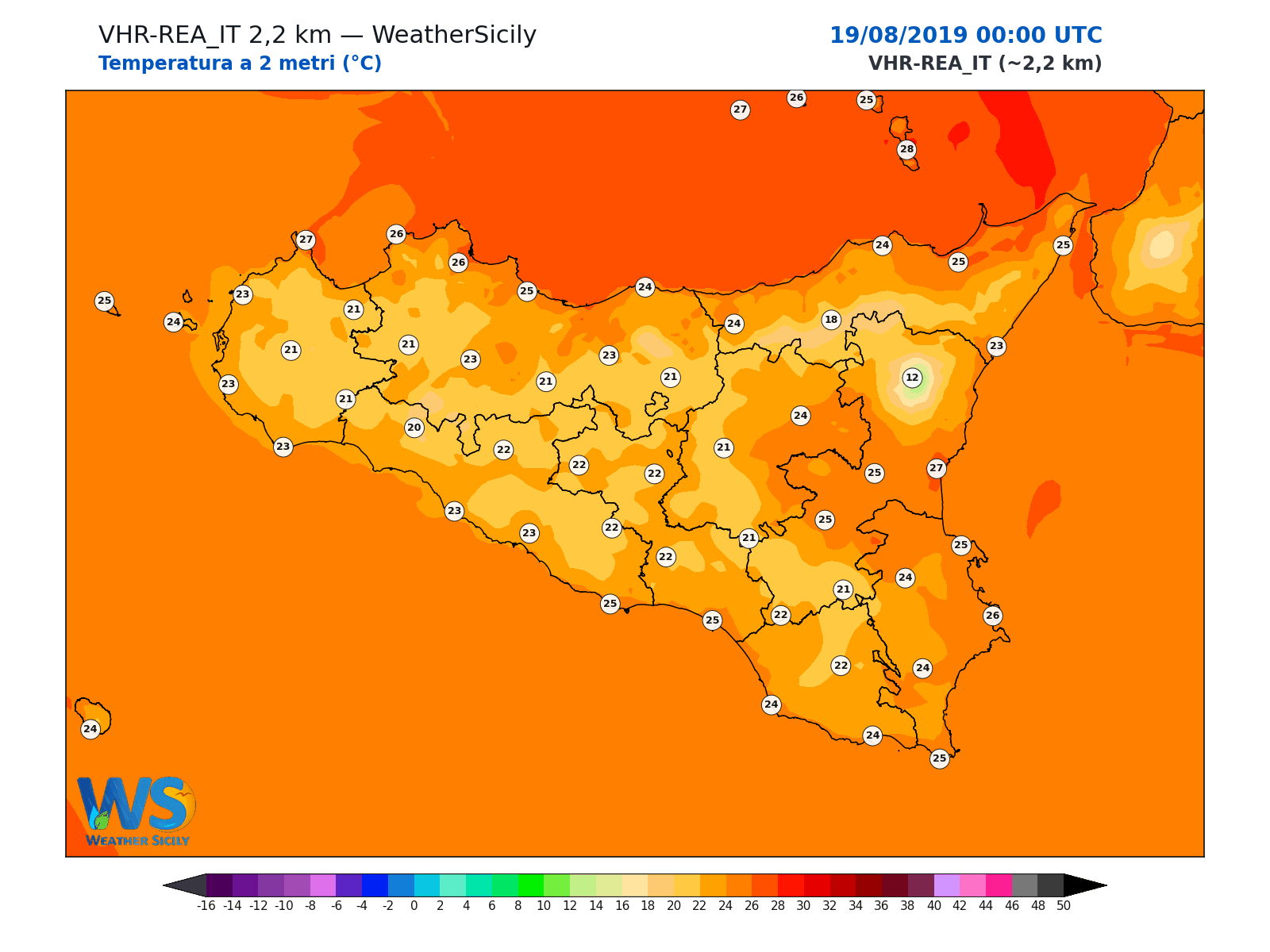 Temperatura a 2 metri · 2019081900