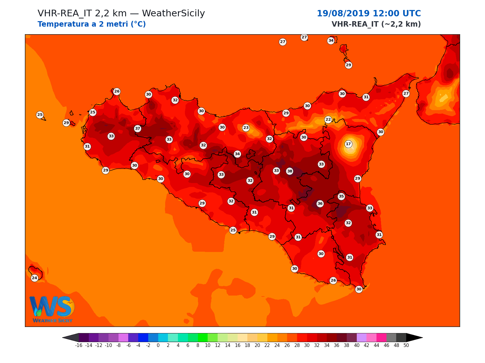 Temperatura a 2 metri · 2019081912