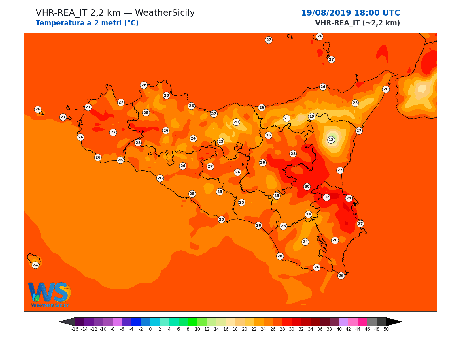 Temperatura a 2 metri · 2019081918