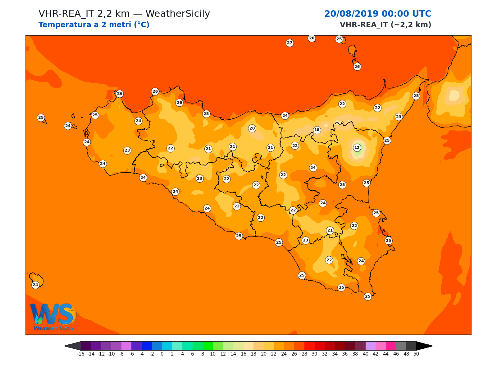 Temperatura a 2 metri · 2019082000