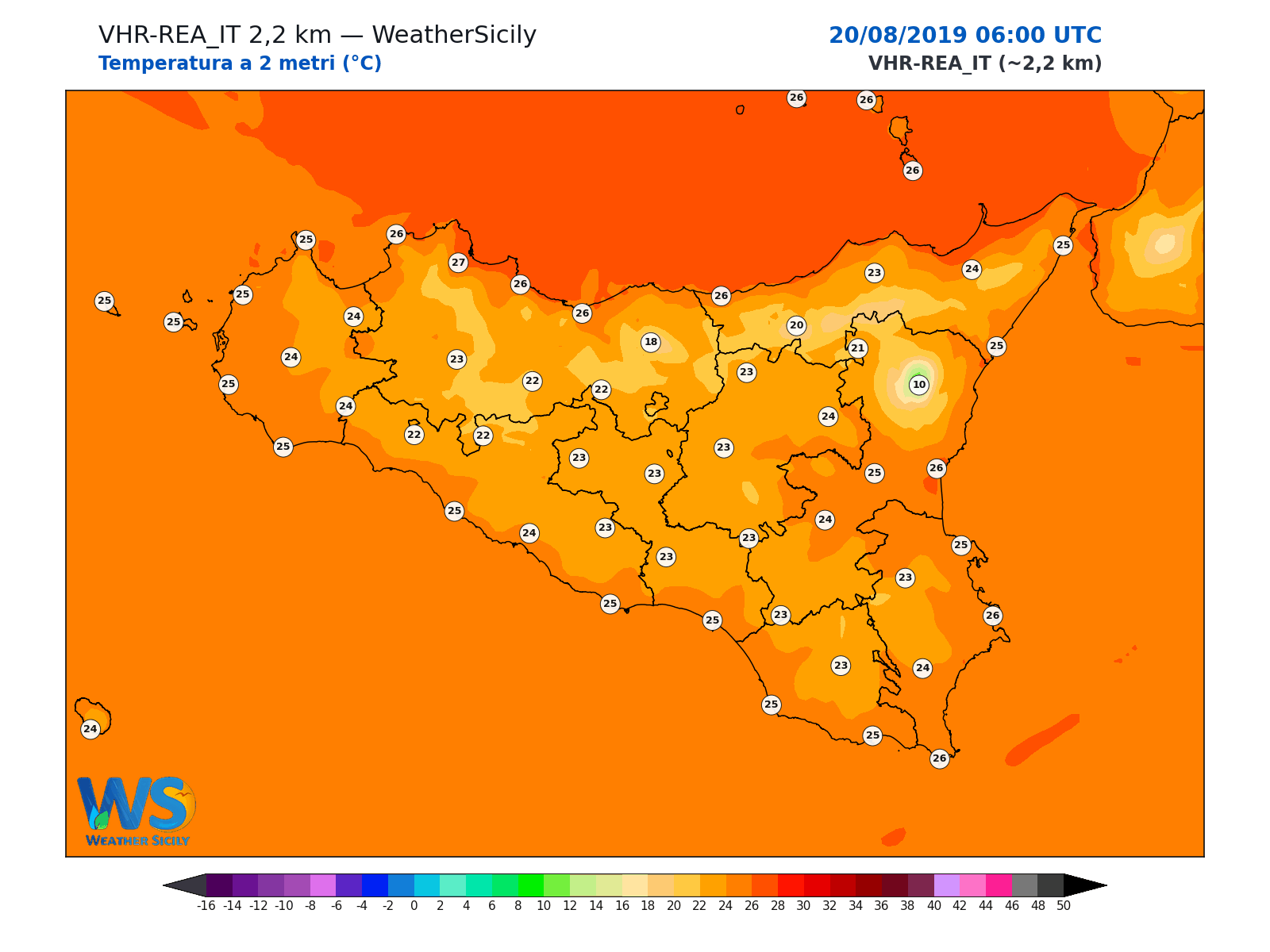 Temperatura a 2 metri · 2019082006