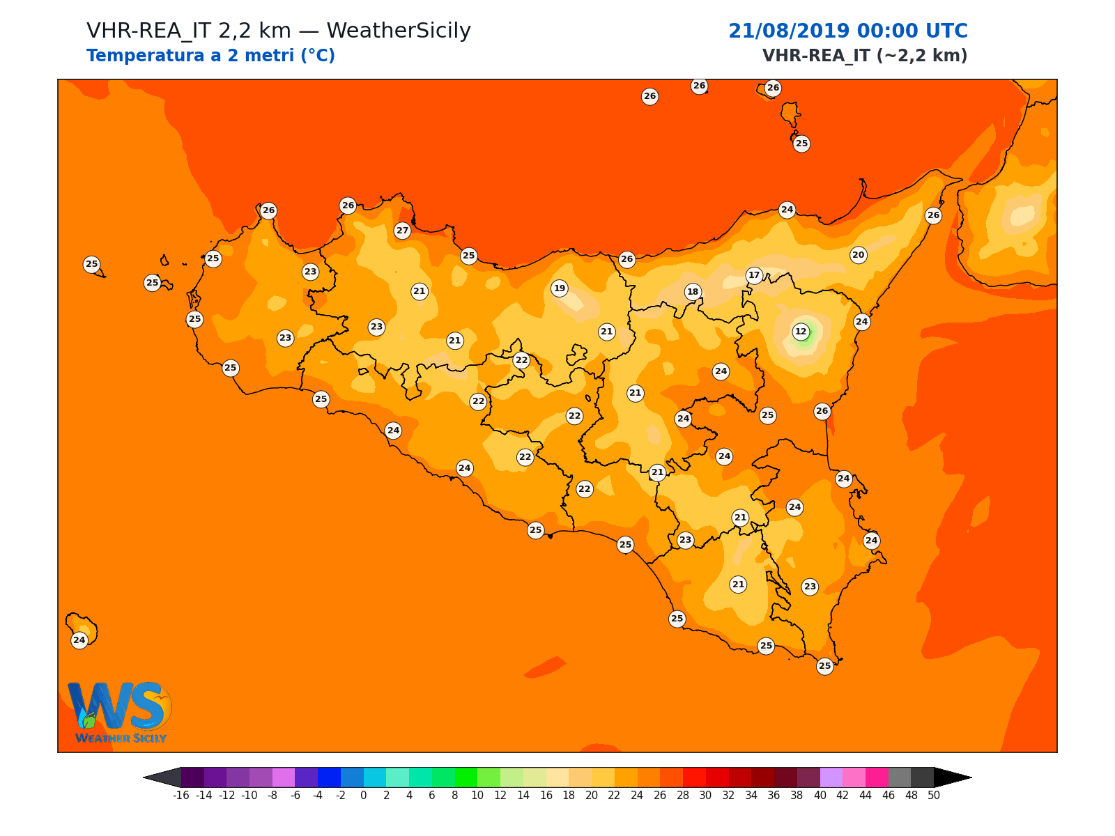 Temperatura a 2 metri · 2019082100