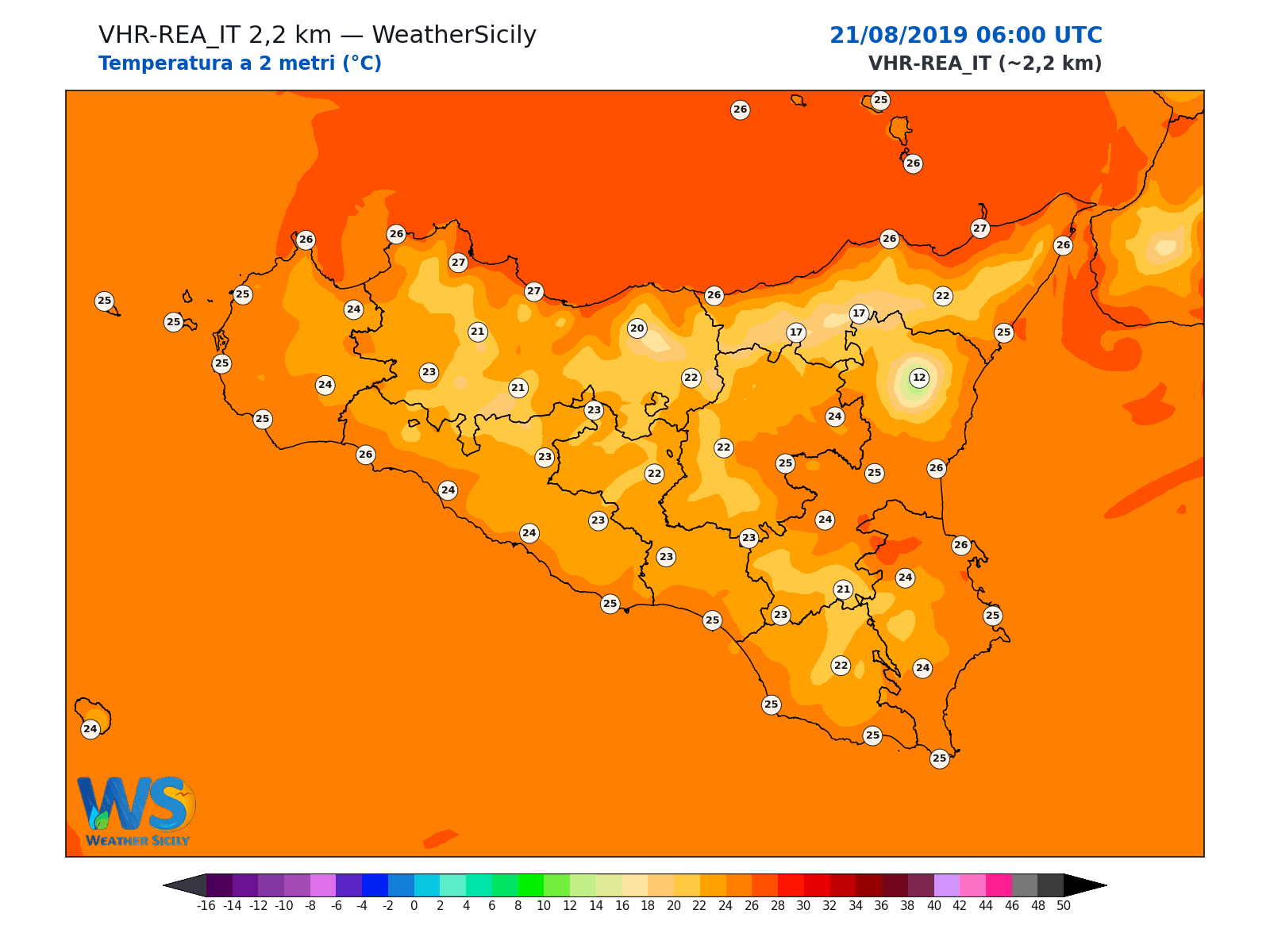 Temperatura a 2 metri · 2019082106
