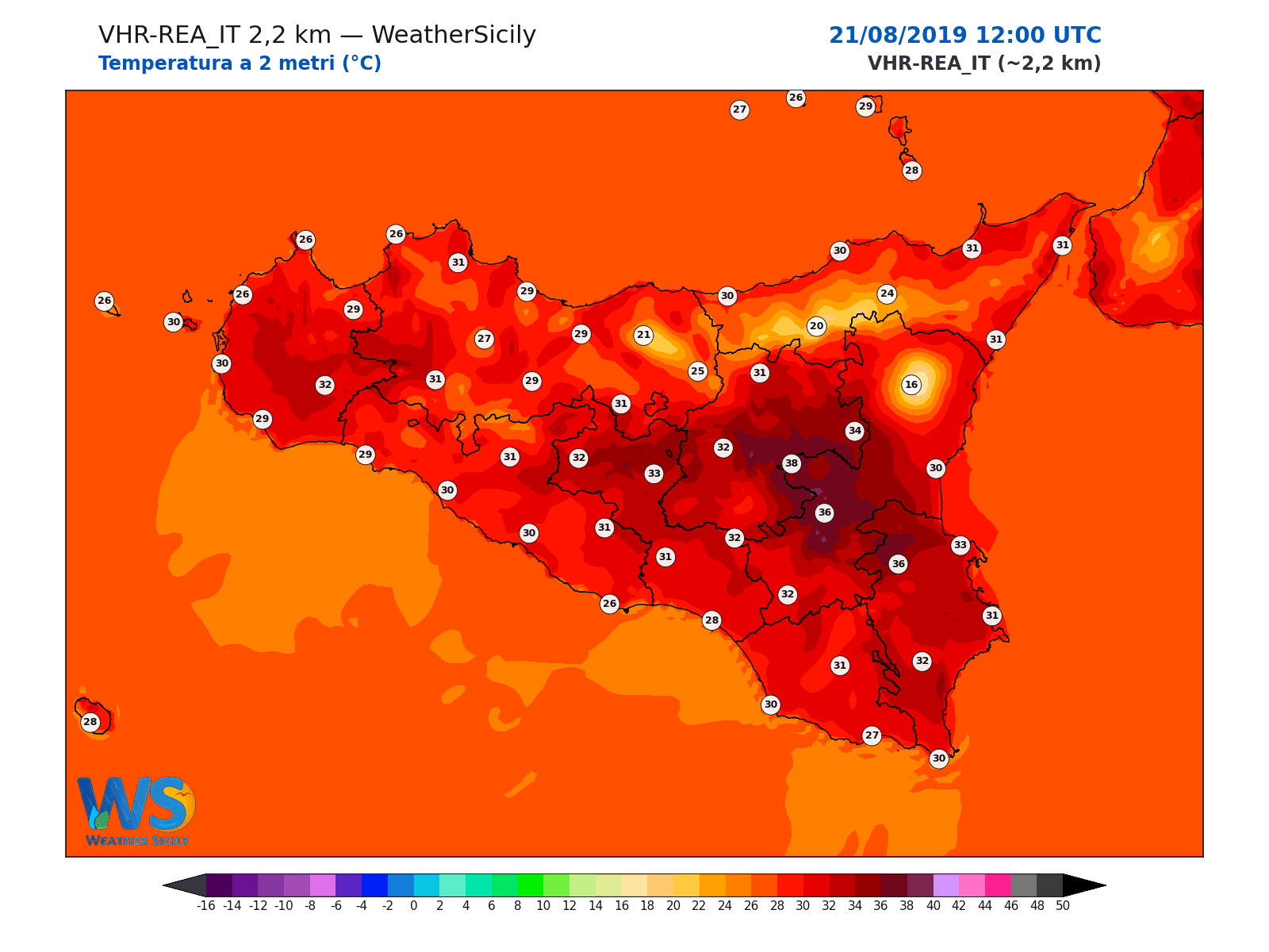 Temperatura a 2 metri · 2019082112