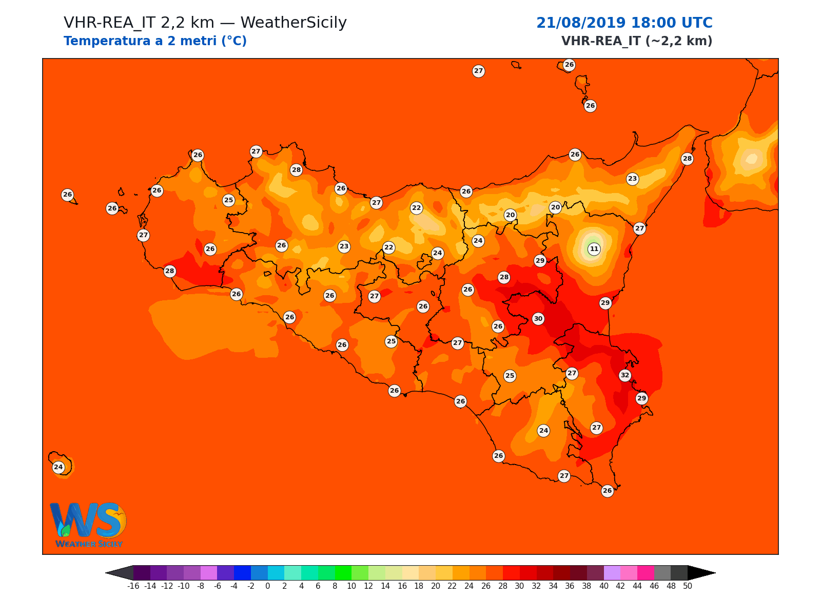 Temperatura a 2 metri · 2019082118