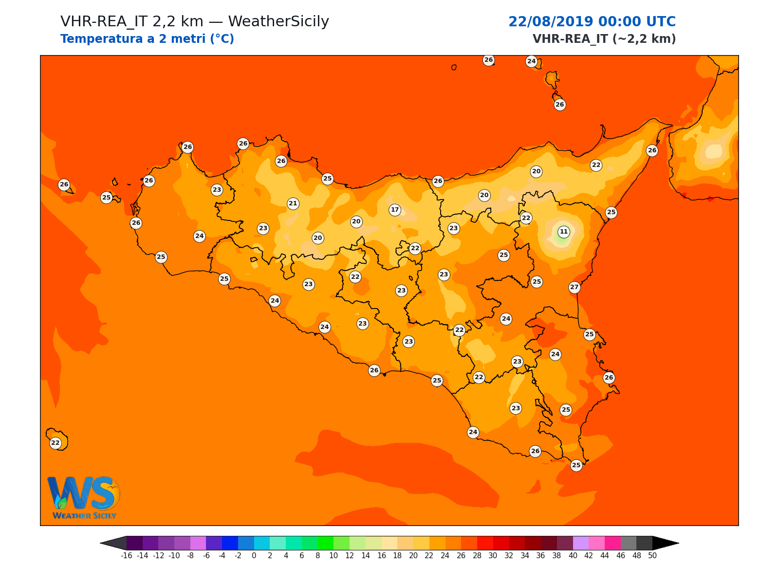 Temperatura a 2 metri · 2019082200