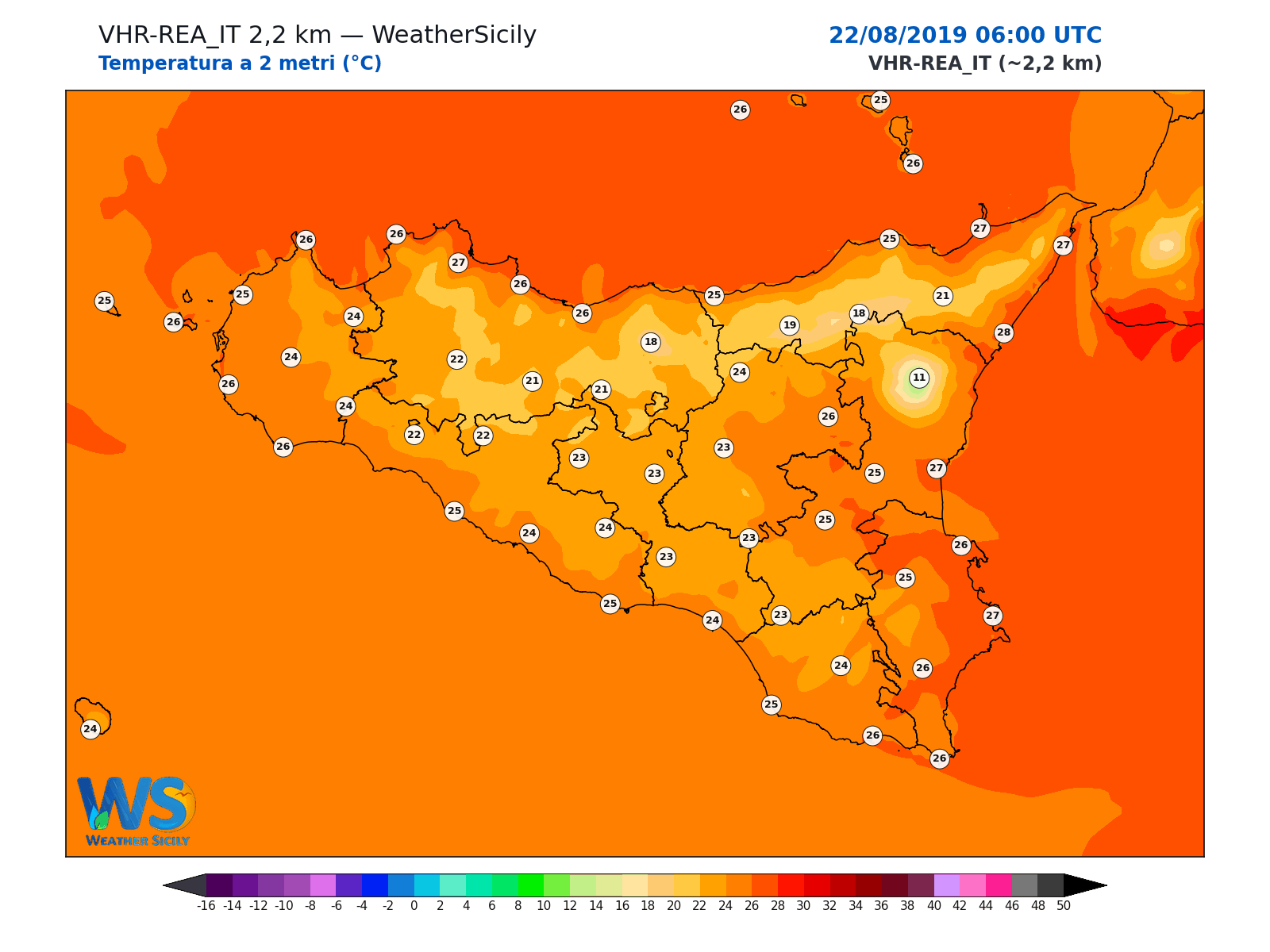 Temperatura a 2 metri · 2019082206
