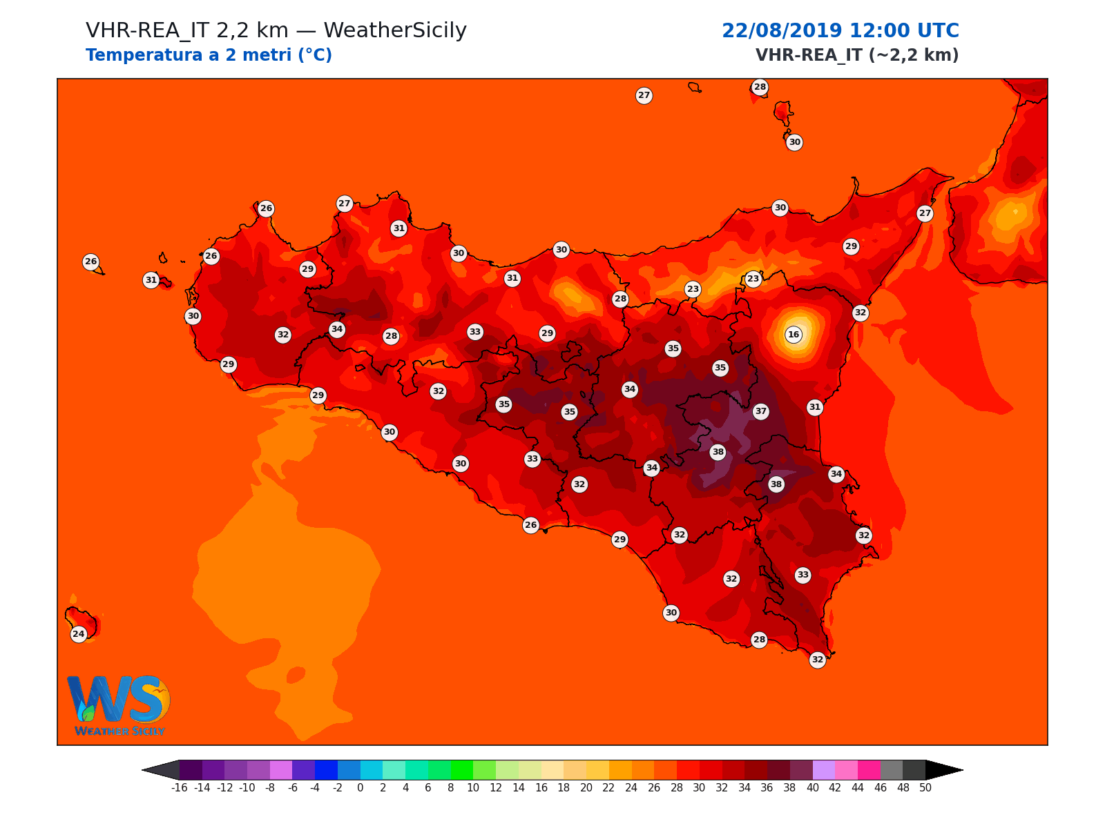 Temperatura a 2 metri · 2019082212