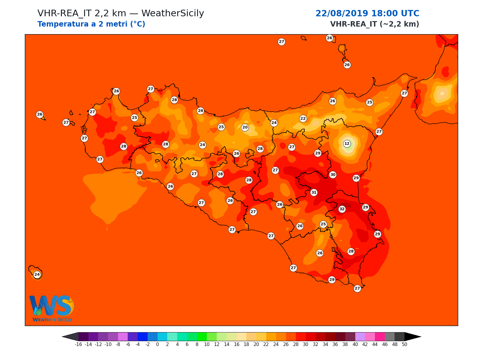 Temperatura a 2 metri · 2019082218