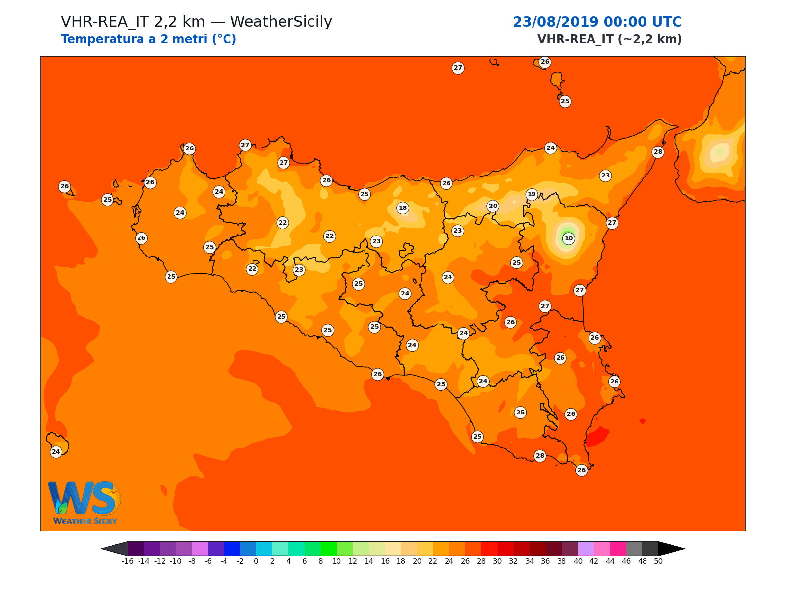 Temperatura a 2 metri · 2019082300