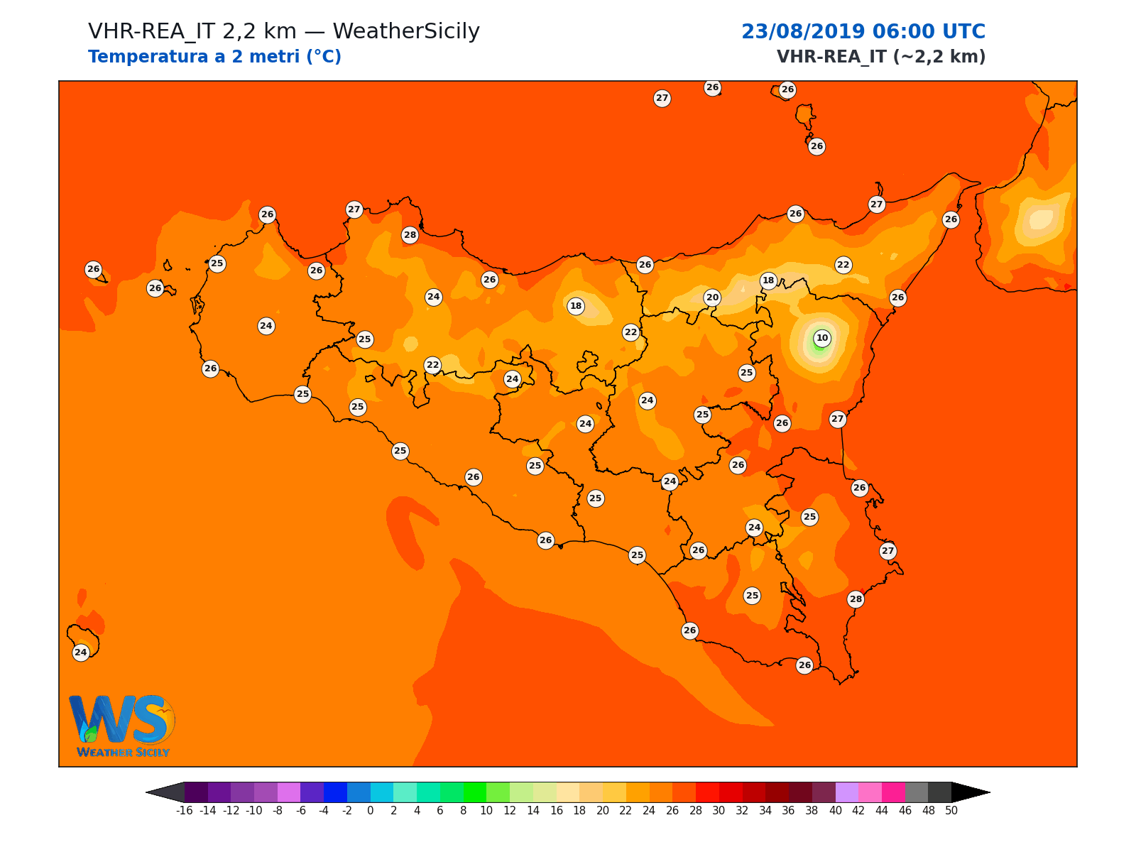 Temperatura a 2 metri · 2019082306