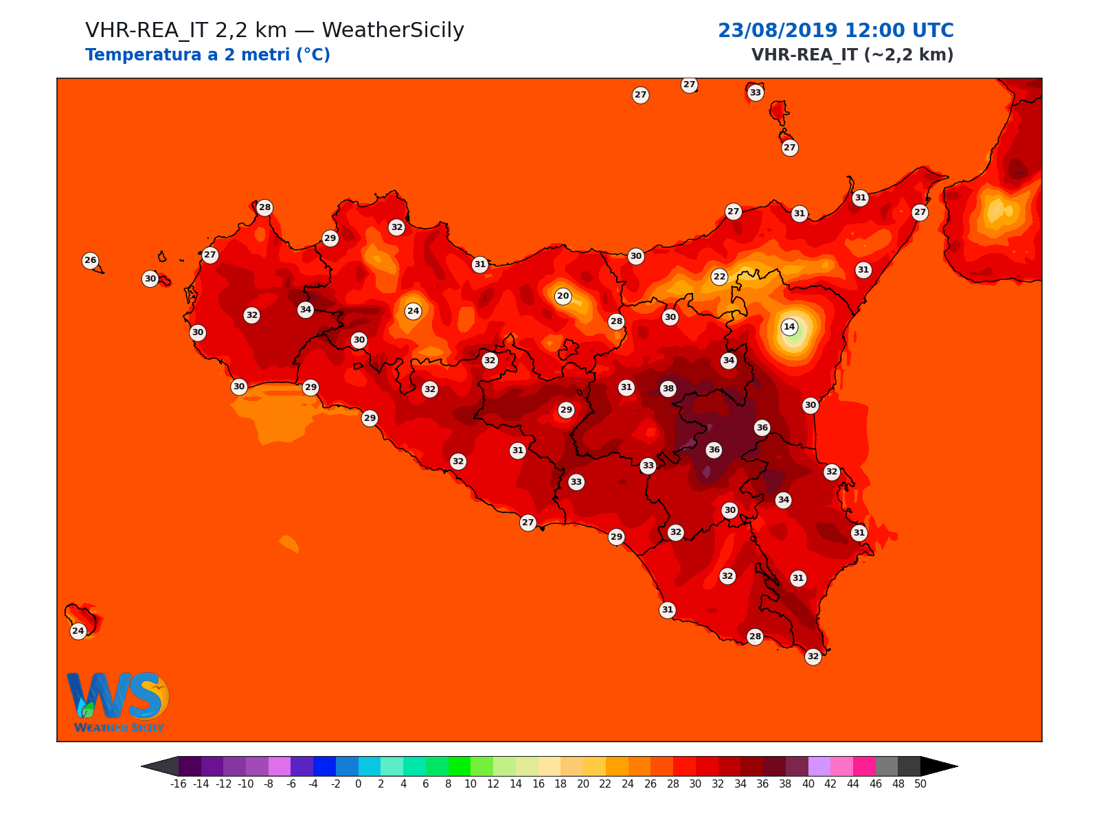 Temperatura a 2 metri · 2019082312