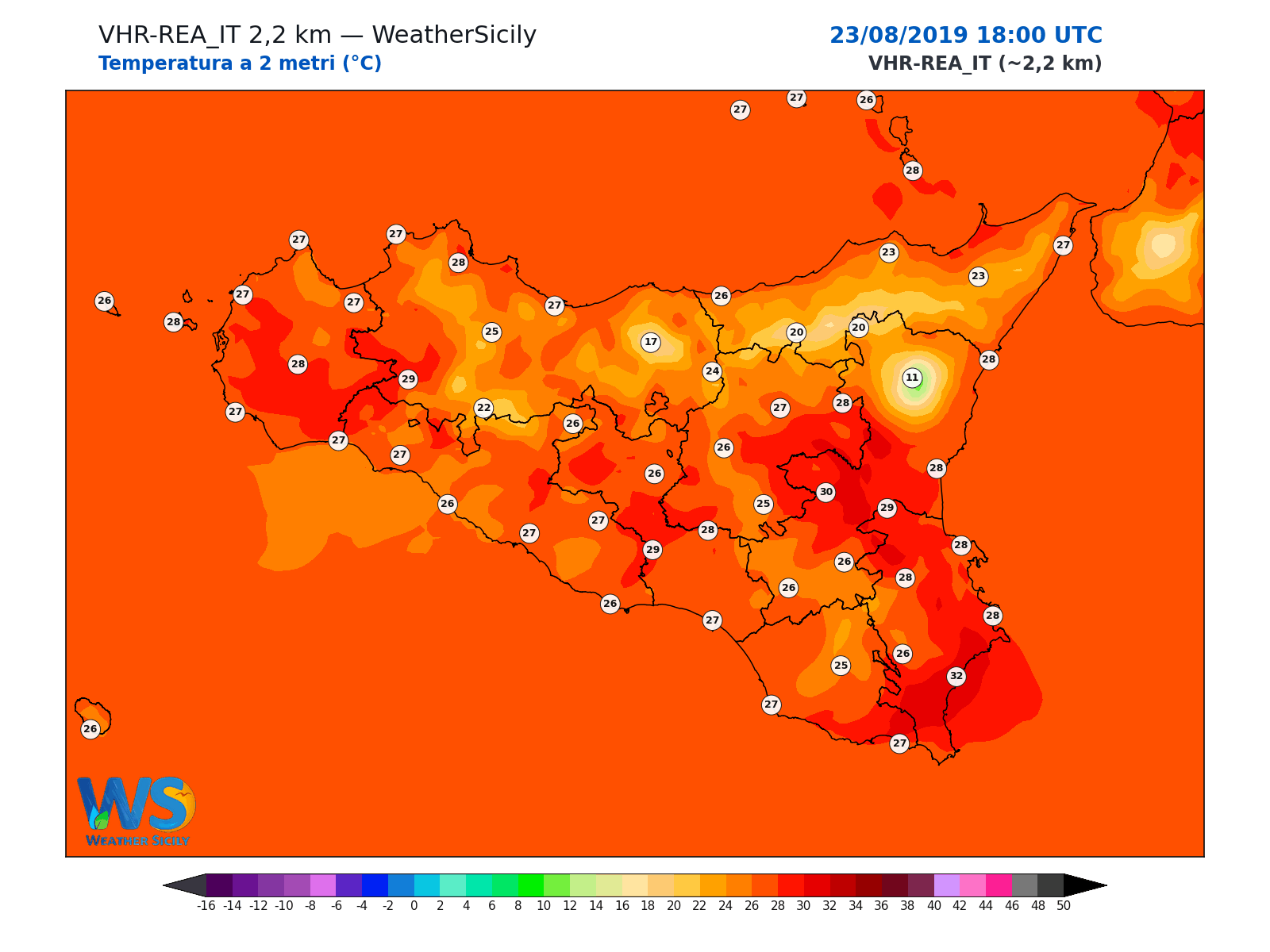 Temperatura a 2 metri · 2019082318