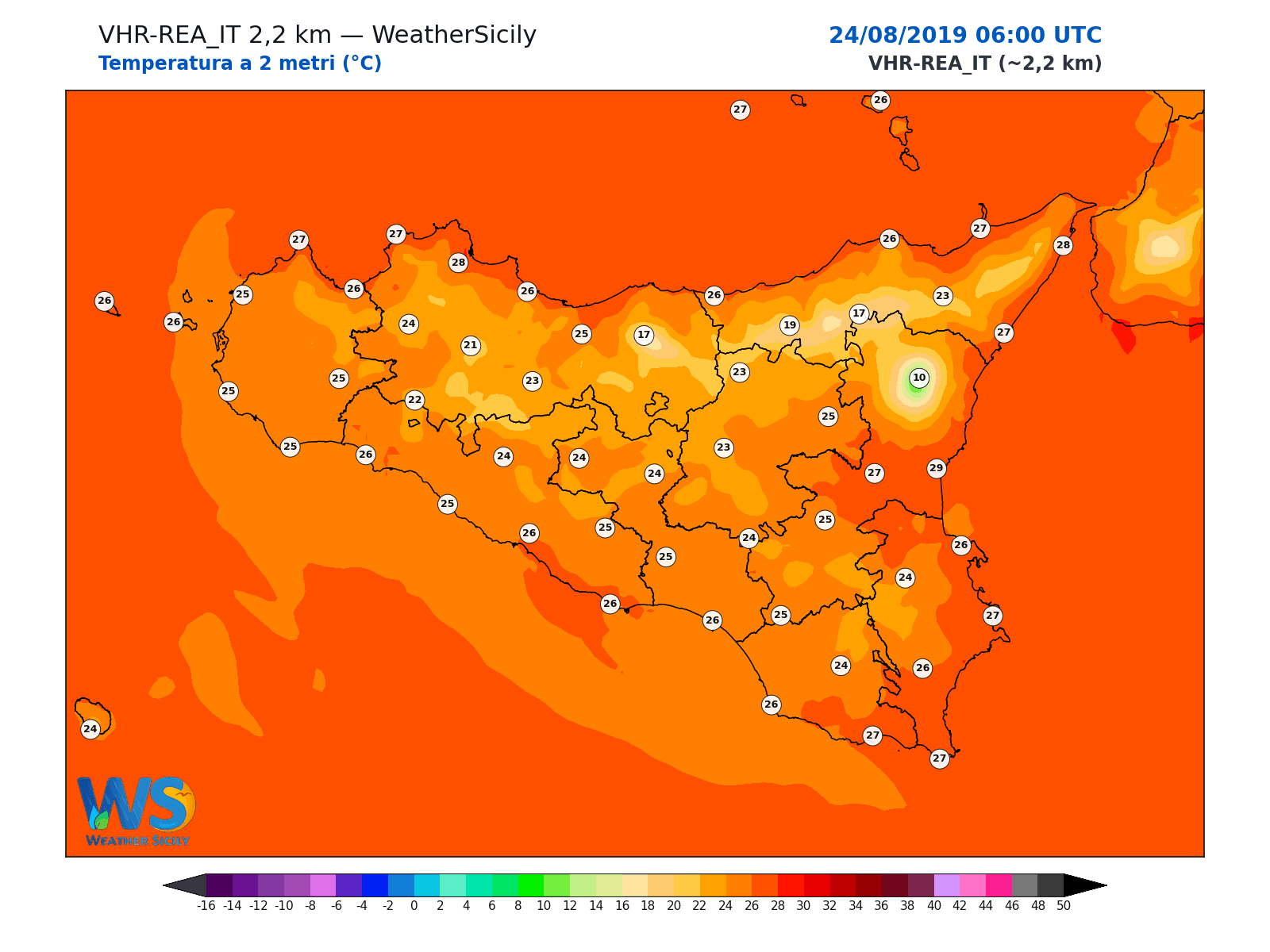 Temperatura a 2 metri · 2019082406