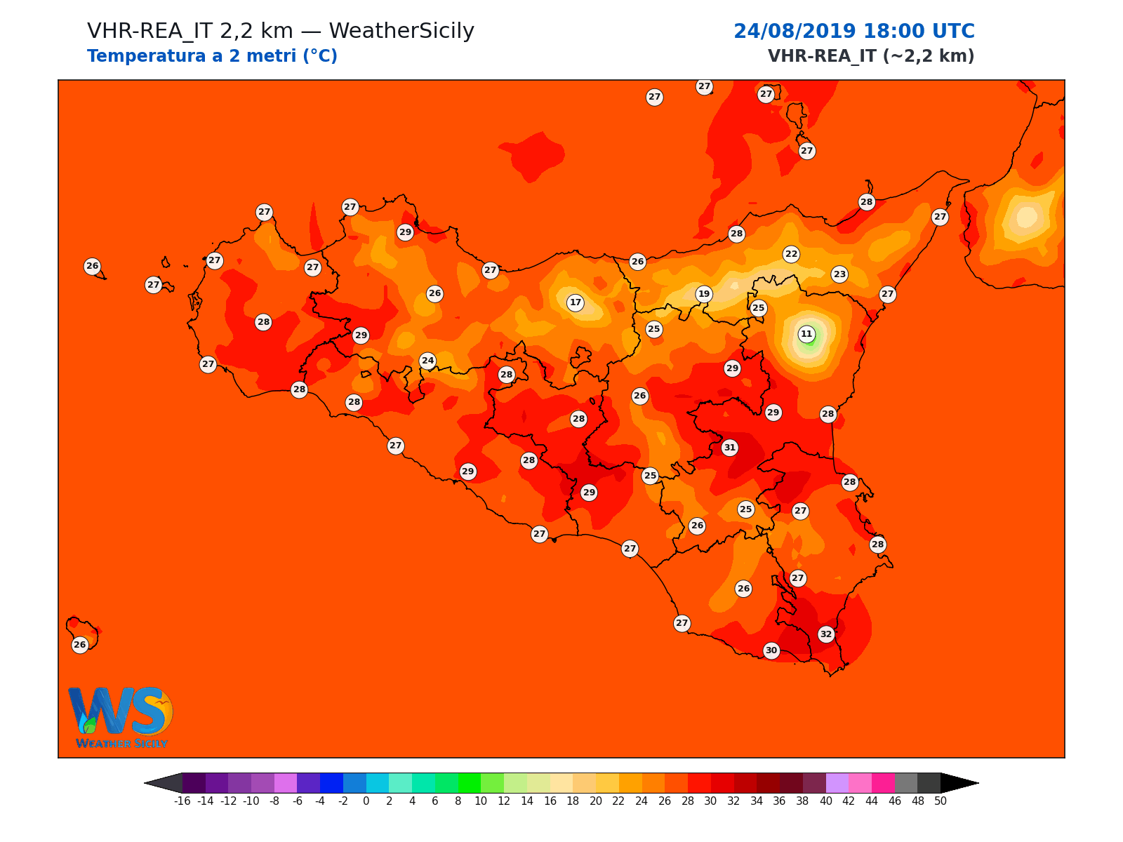 Temperatura a 2 metri · 2019082418
