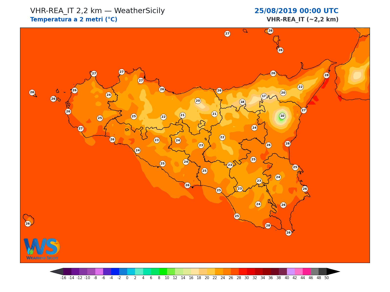 Temperatura a 2 metri · 2019082500