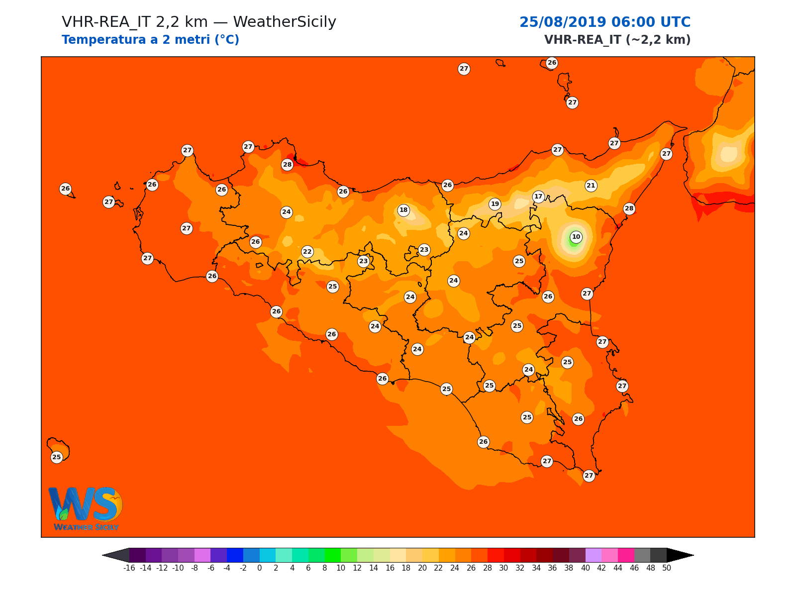 Temperatura a 2 metri · 2019082506