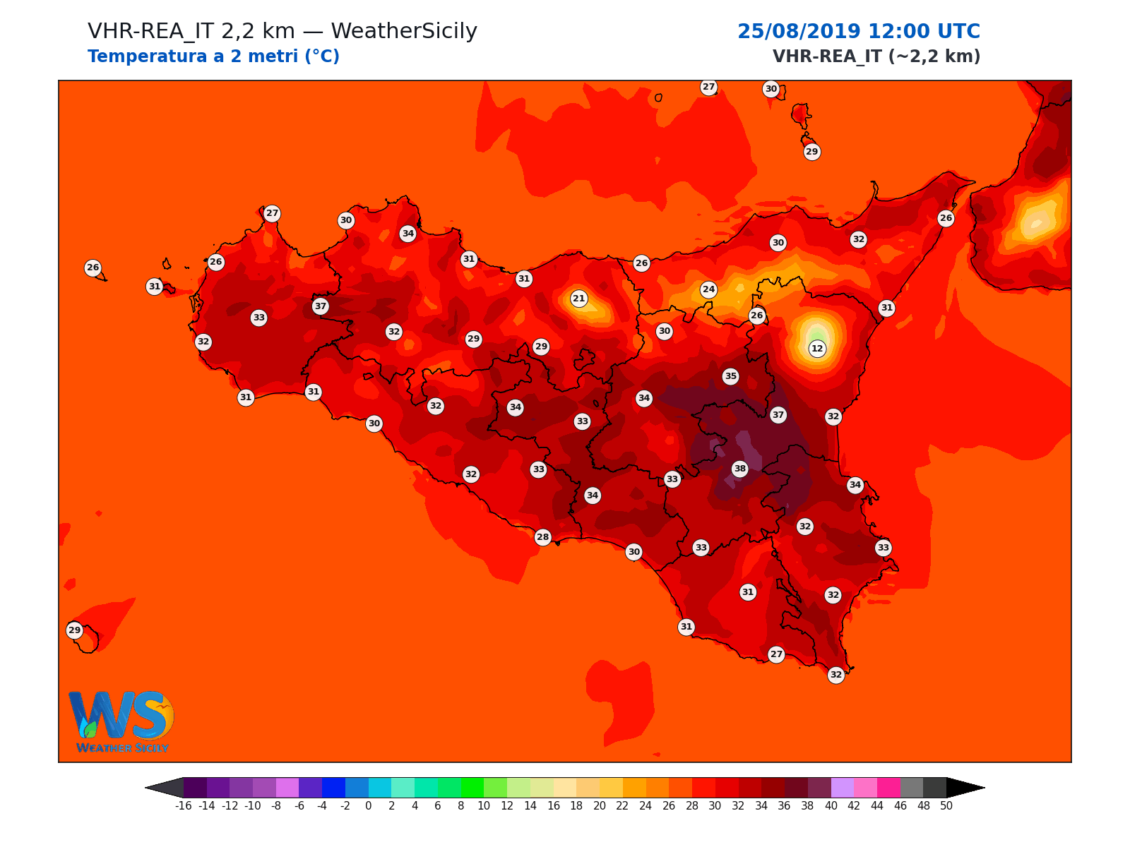 Temperatura a 2 metri · 2019082512