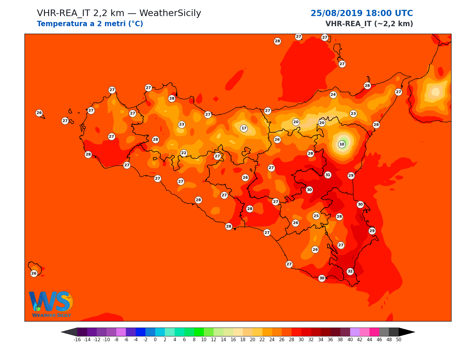 Temperatura a 2 metri · 2019082518