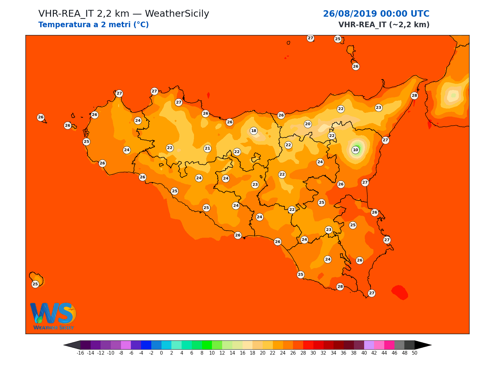 Temperatura a 2 metri · 2019082600