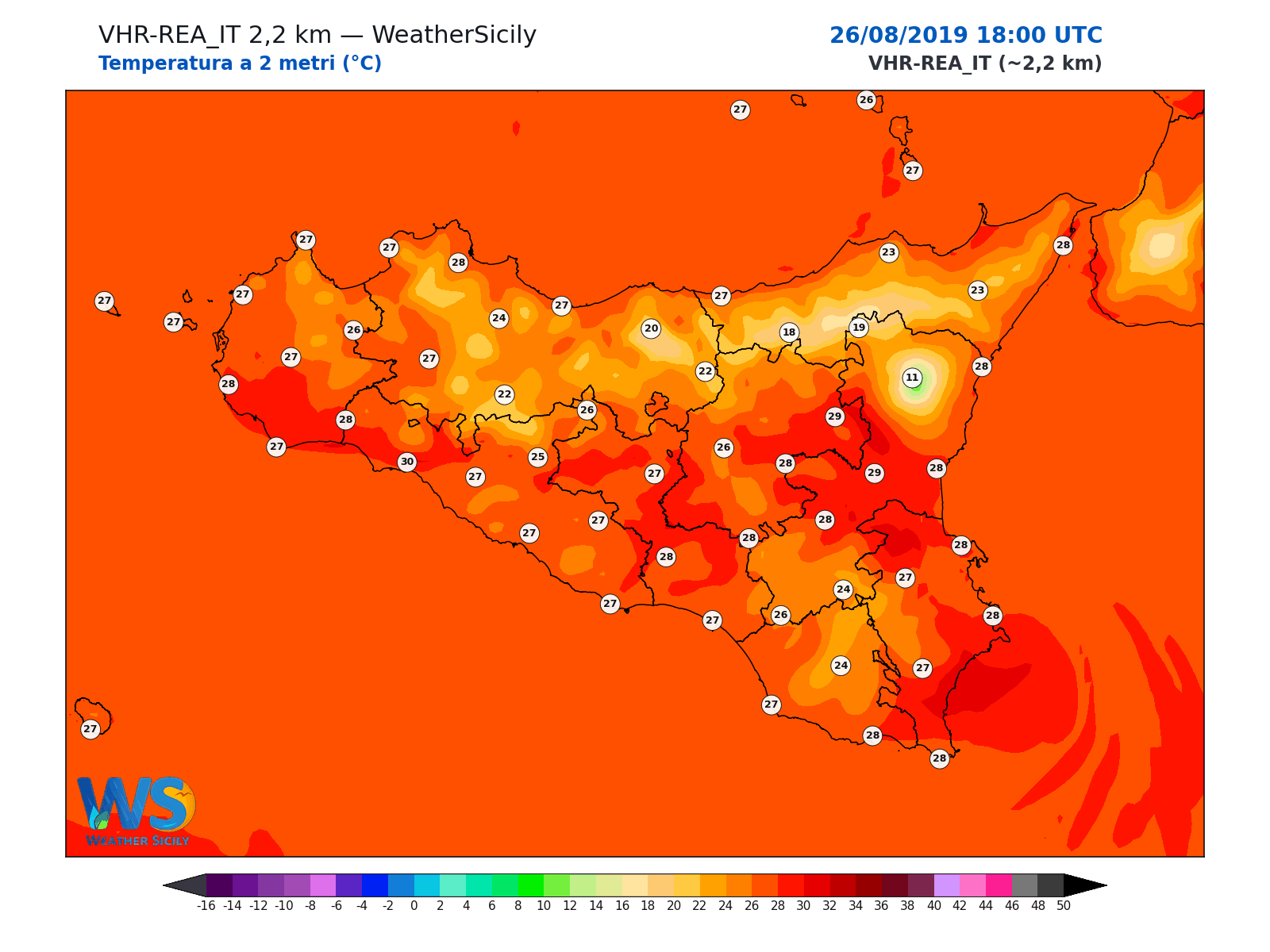 Temperatura a 2 metri · 2019082618