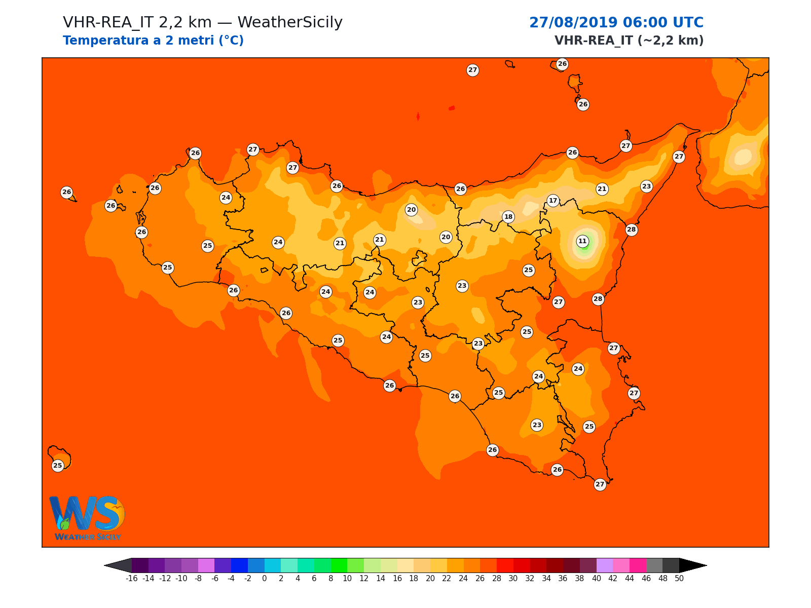 Temperatura a 2 metri · 2019082706