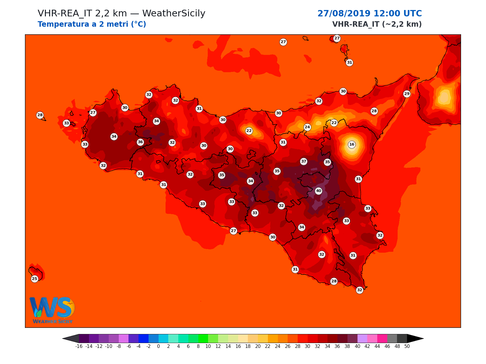 Temperatura a 2 metri · 2019082712