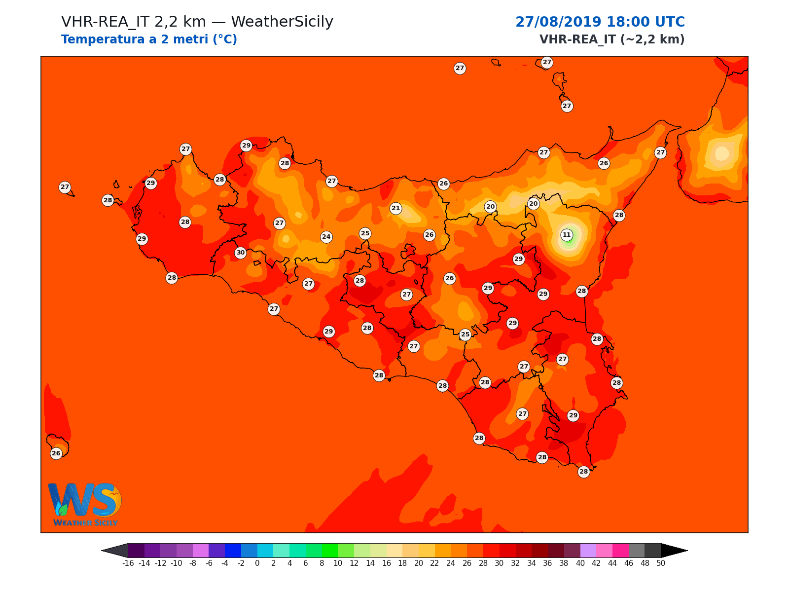 Temperatura a 2 metri · 2019082718