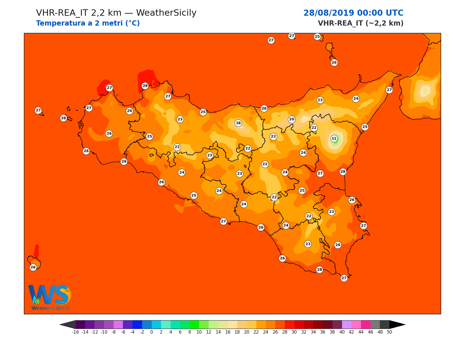 Temperatura a 2 metri · 2019082800